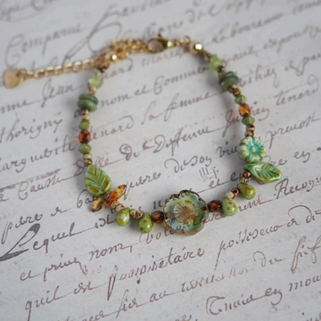 “Green Fields” Vintage Czech Bead Bracelet