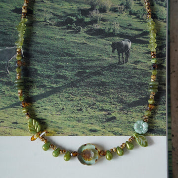 “Green Fields” Vintage Czech Bead Necklace