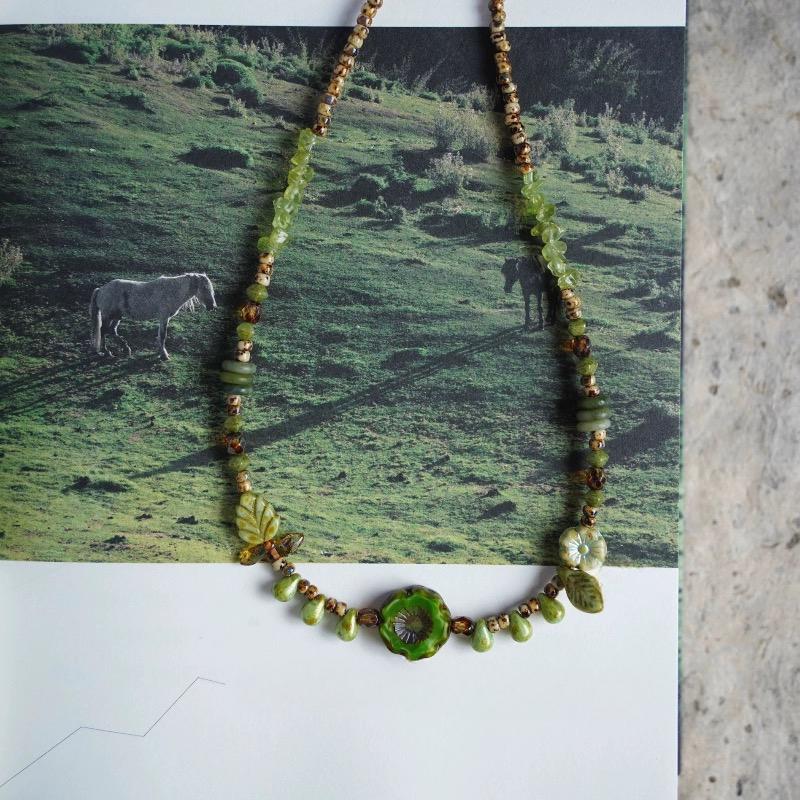 “Green Fields” Vintage Czech Bead Necklace