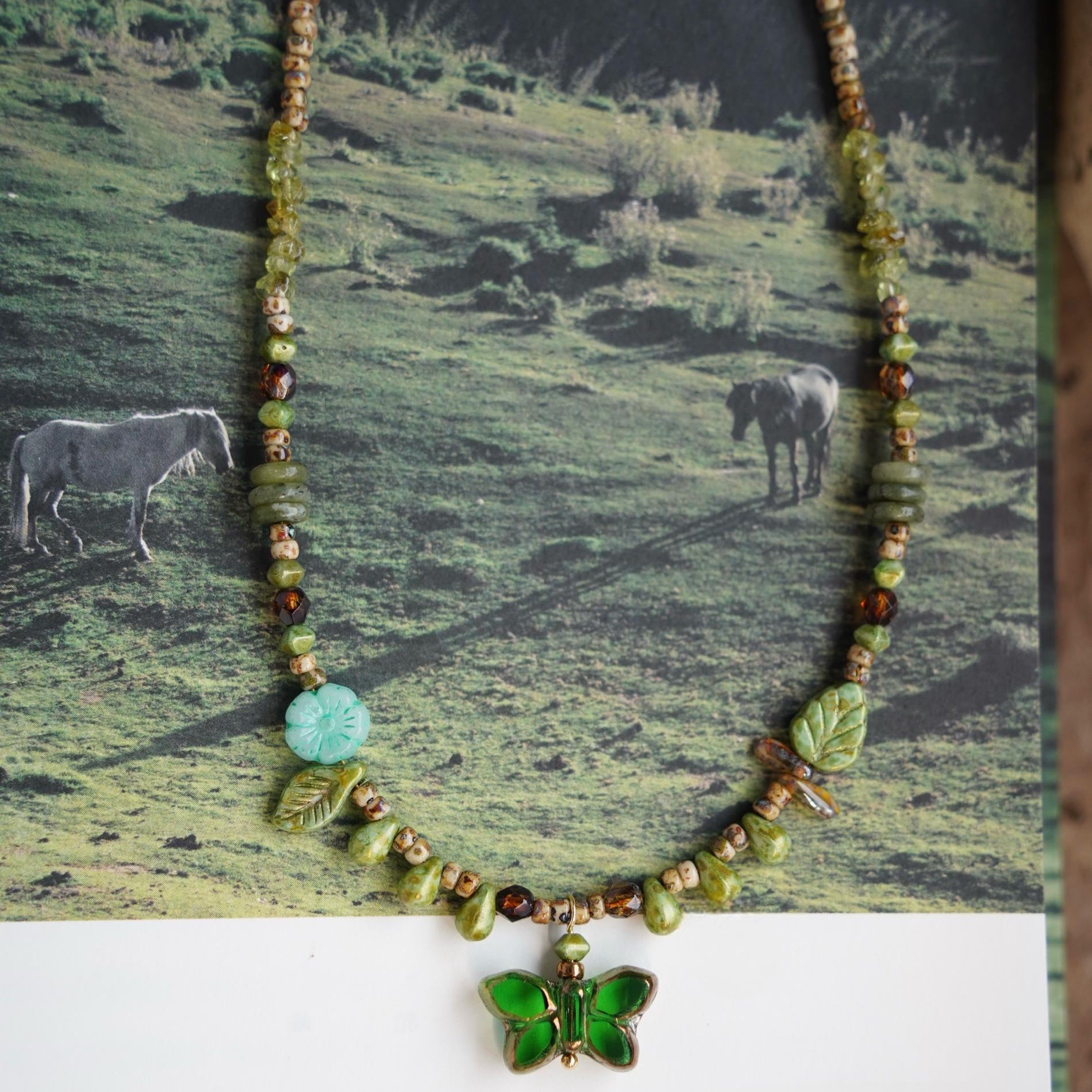 “Green Fields” Vintage Czech Bead Necklace