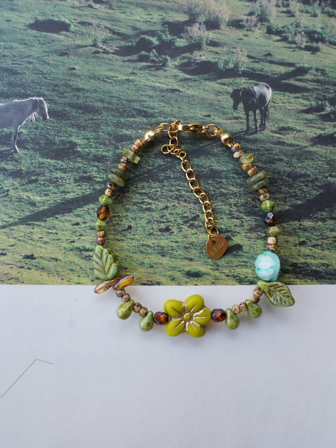 “Green Fields” Vintage Czech Bead Bracelet